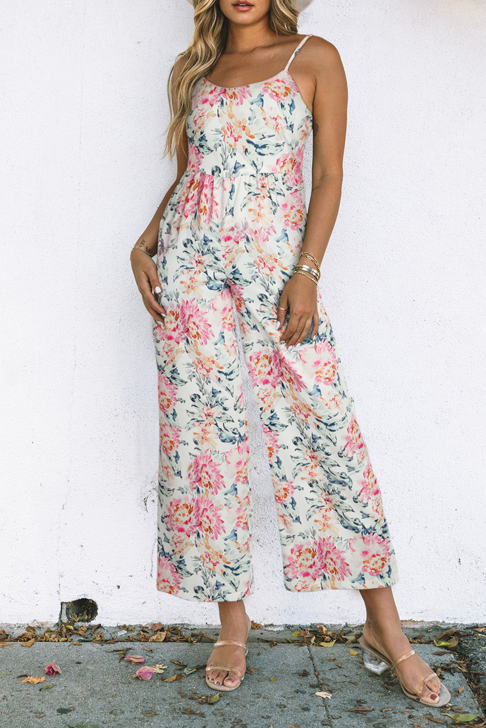 Floral Spaghetti Straps Wide Leg Jumpsuit