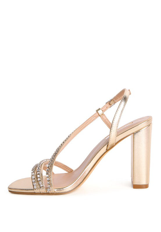 JACQUELINE EMBELLISHED BLOCK HEEL SANDALS