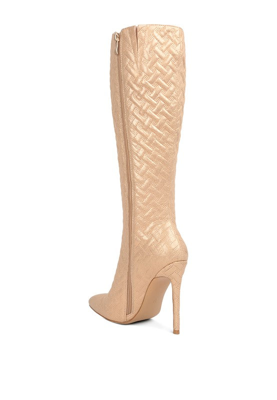 Quilted High Heeled Calf Boots