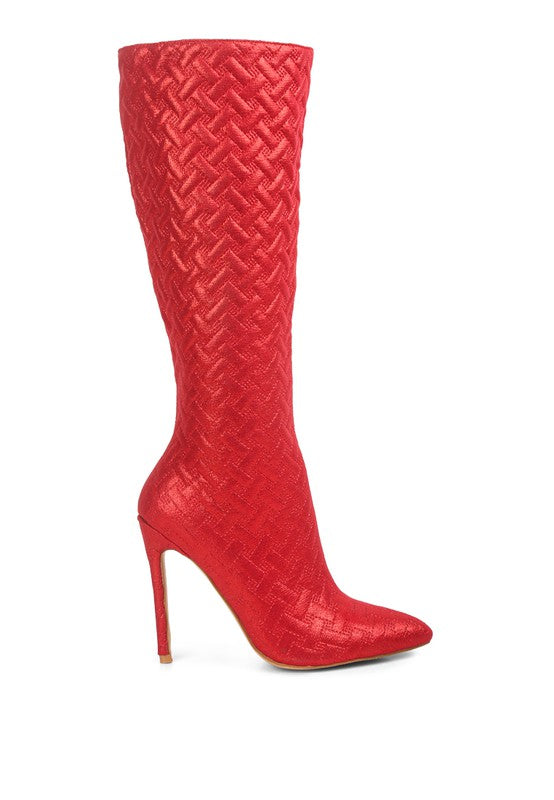 Quilted High Heeled Calf Boots