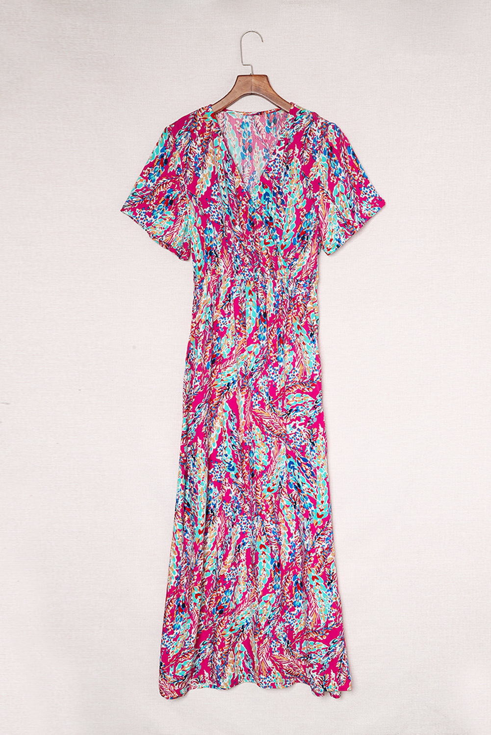 Print Wrap V Neck Short Sleeve Maxi Dress