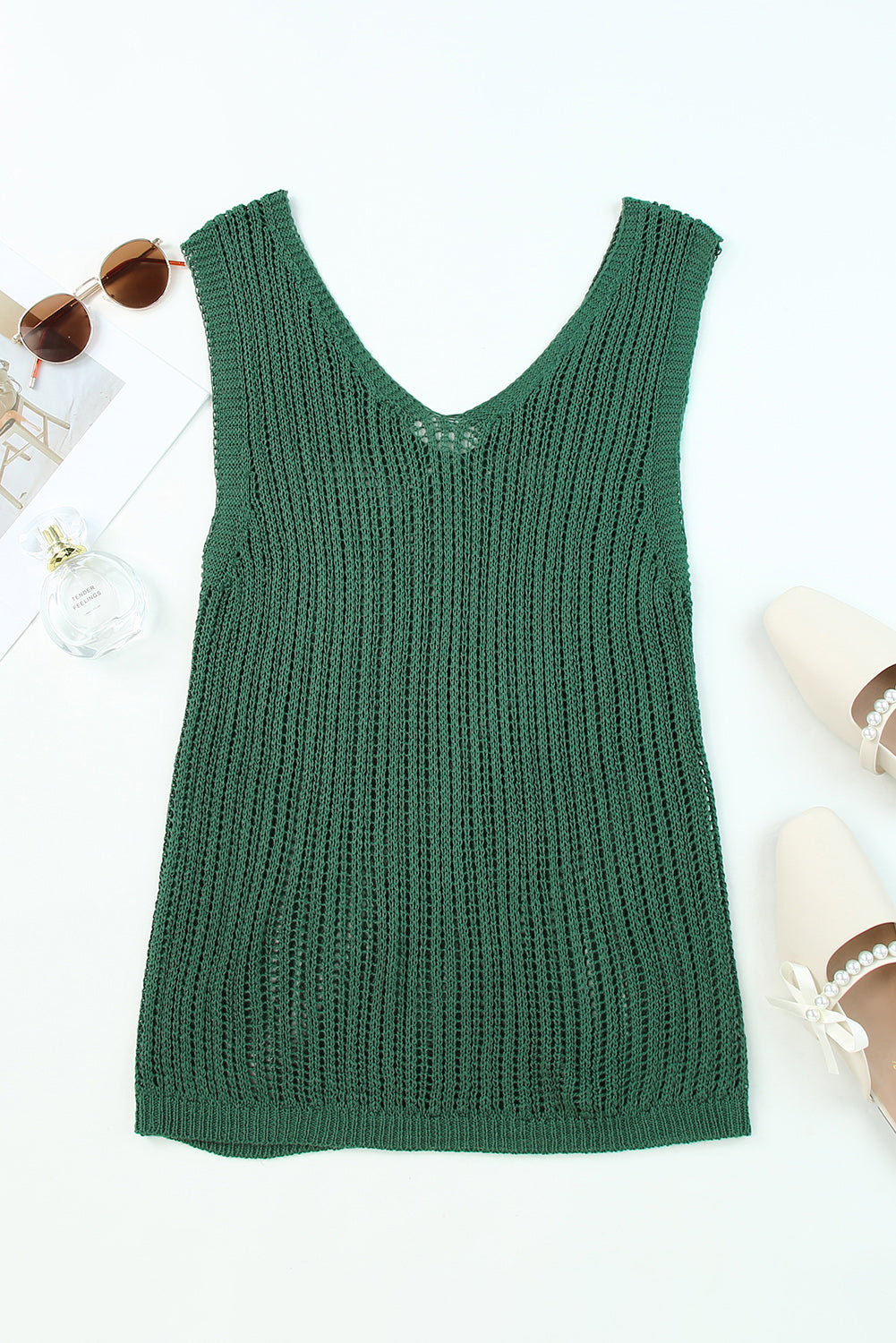 Hollowed Knit V Neck Tank Top