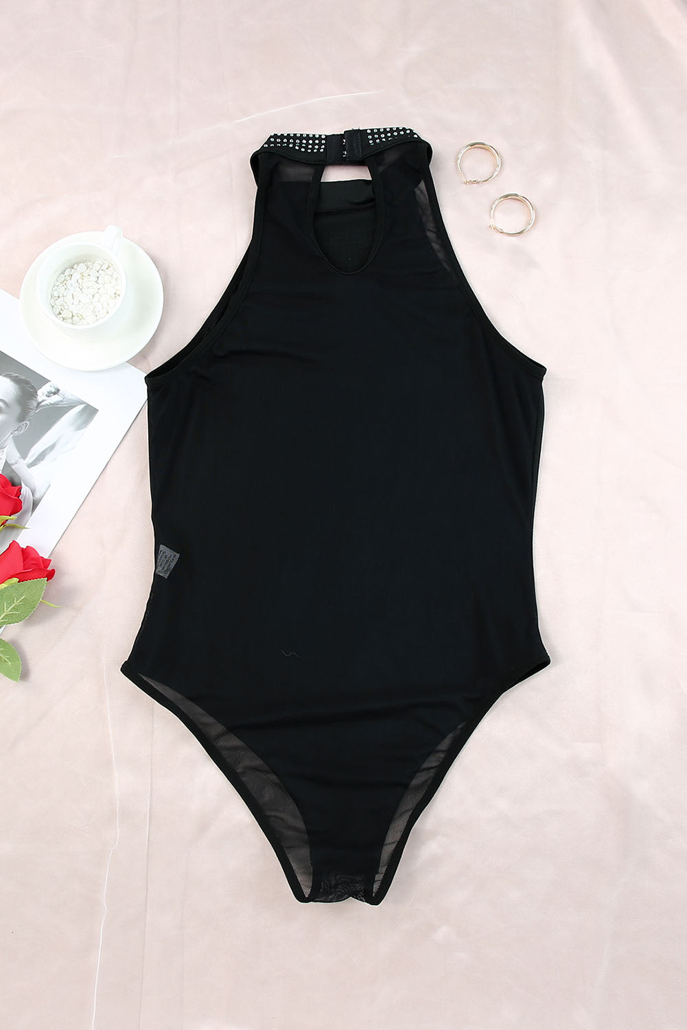 Black Rhinestone Bodysuit