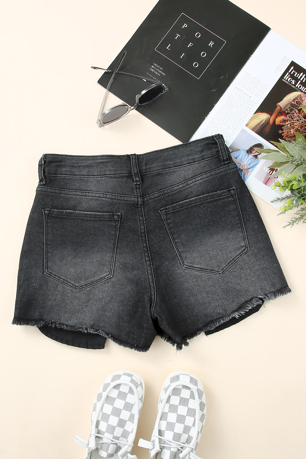 Frayed Distressed Denim Shorts