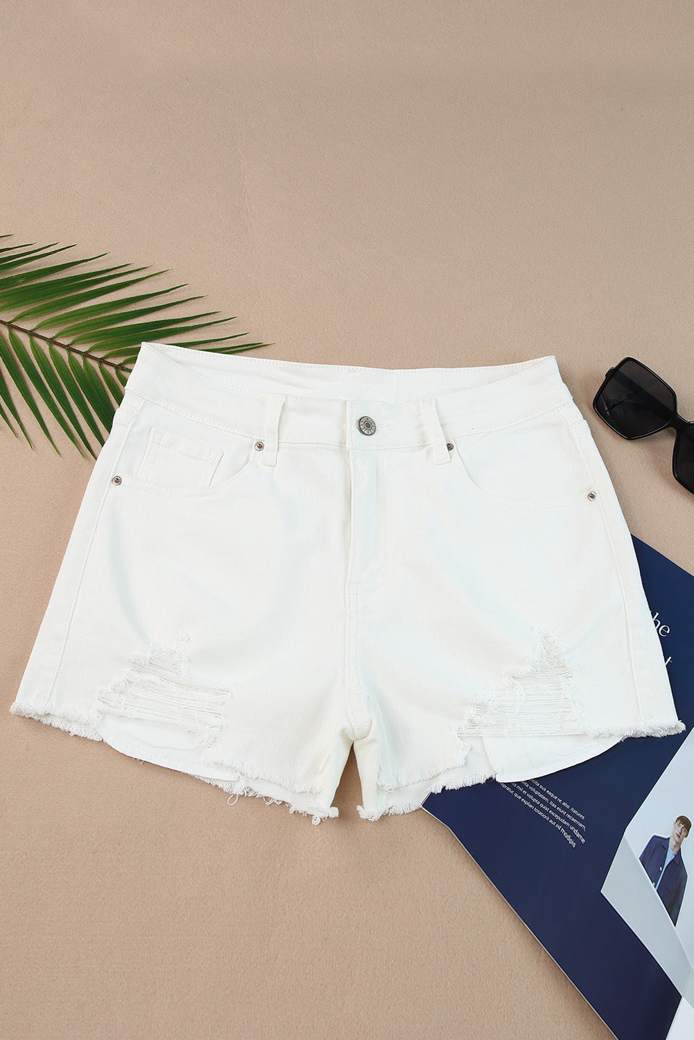 Frayed Distressed Denim Shorts