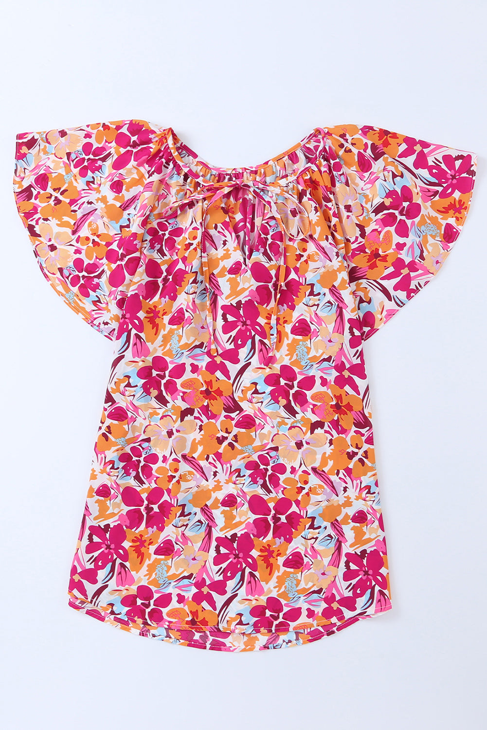 Floral Print Flutter Sleeves Short Sleeve Blouse