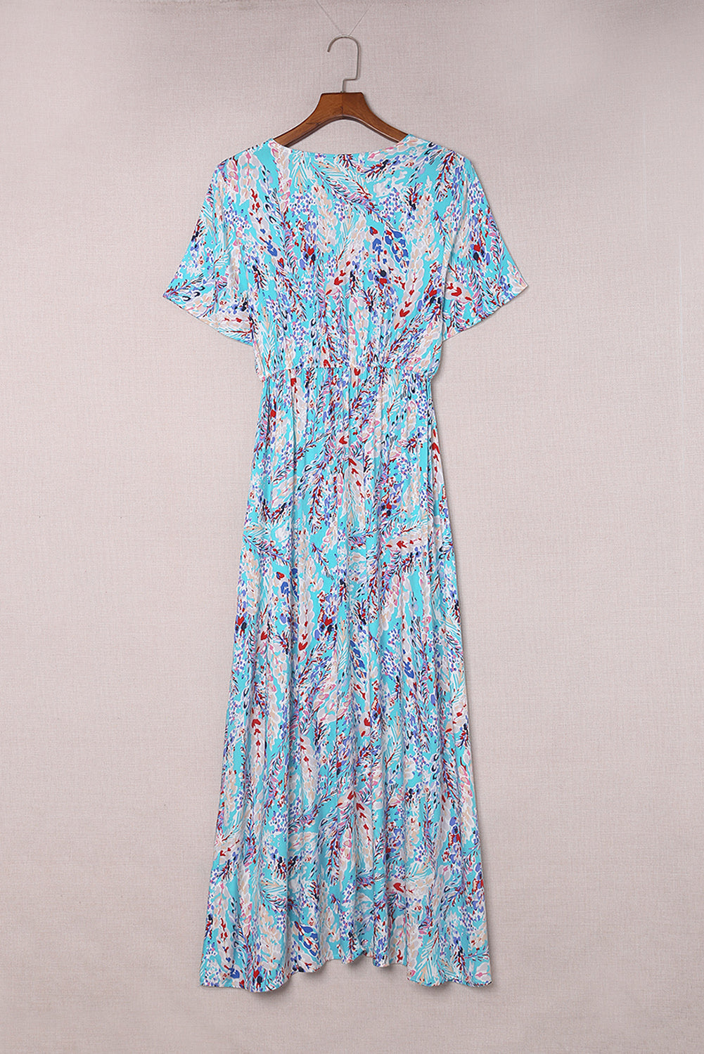 Print Wrap V Neck Short Sleeve Maxi Dress