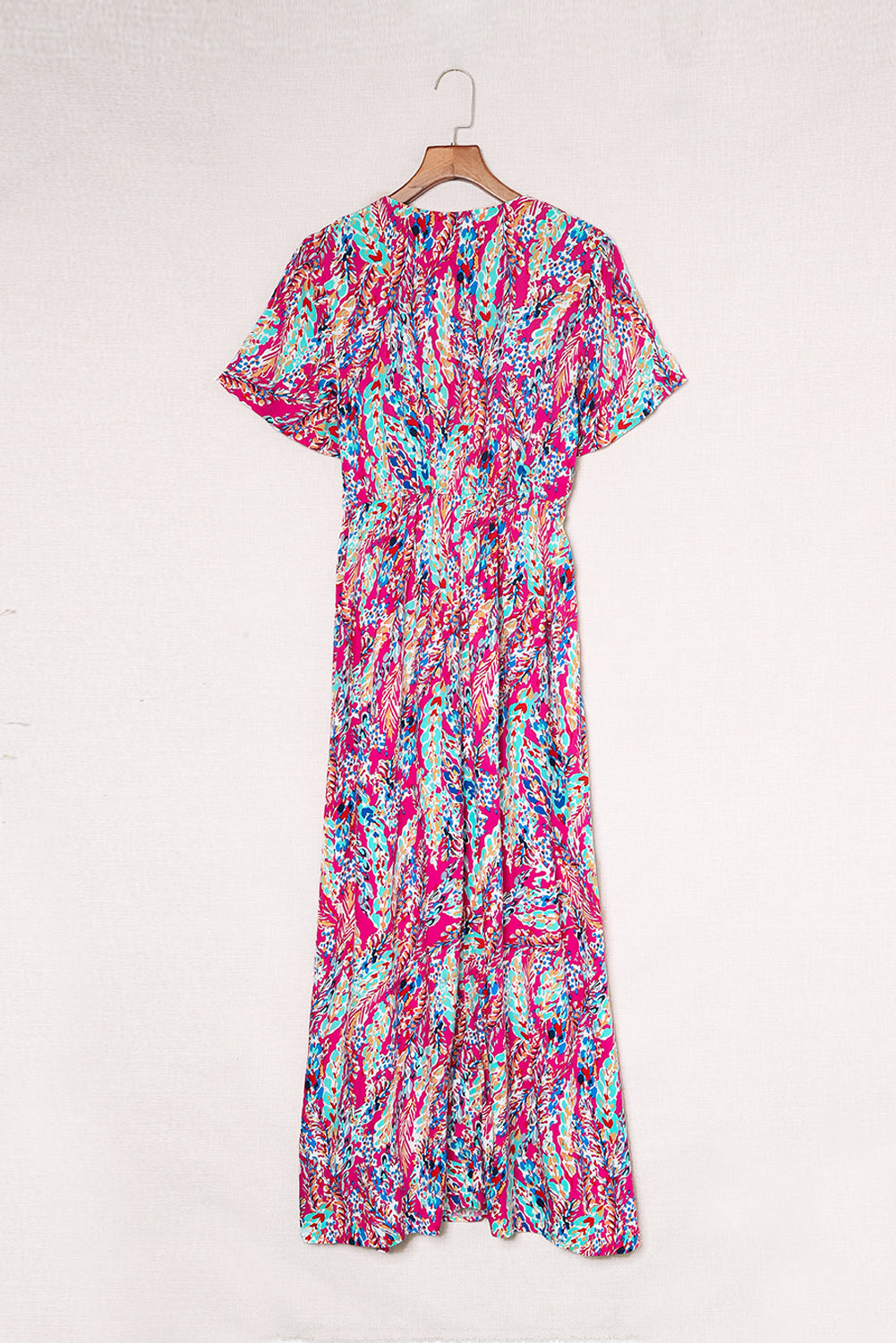 Print Wrap V Neck Short Sleeve Maxi Dress