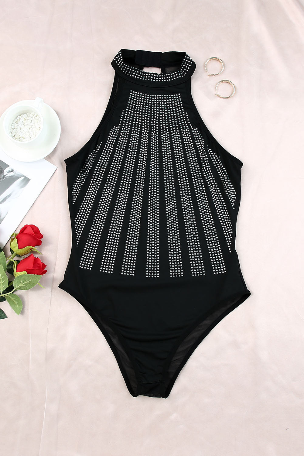 Black Rhinestone Bodysuit