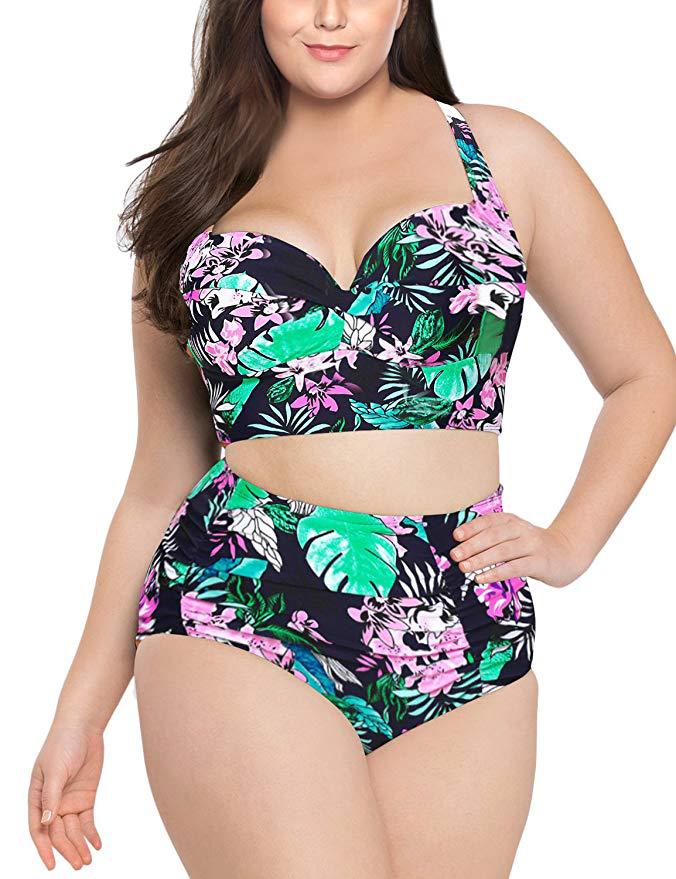 Plus Size Bikini Swimsuit Printed plus-Sized High Waist Woman Bikini Swimsuit