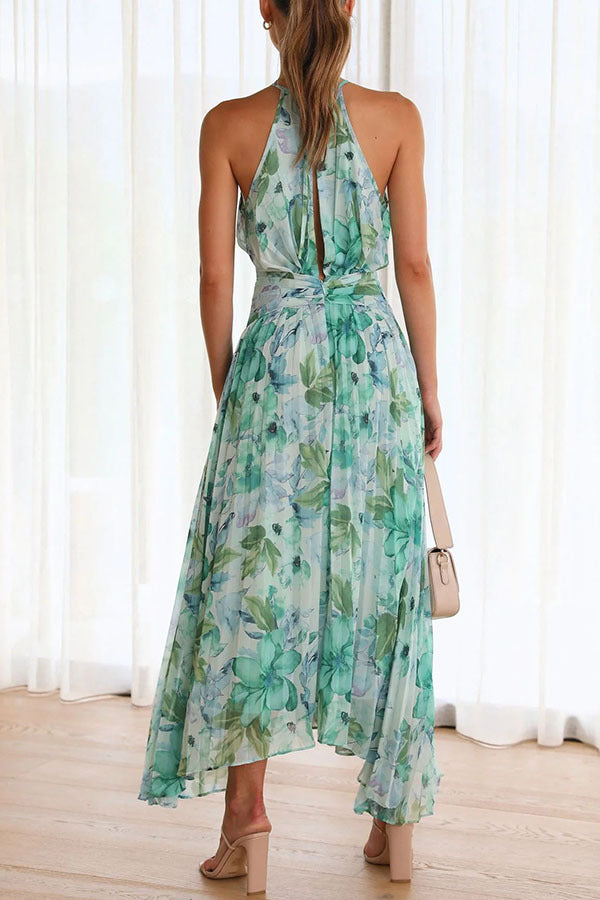 Kyle's Dream Dress- Halter Sleeveless V Neck Maxi Dress