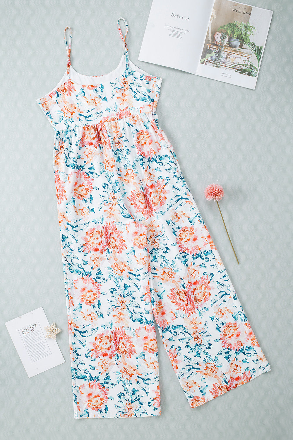 Floral Spaghetti Straps Wide Leg Jumpsuit