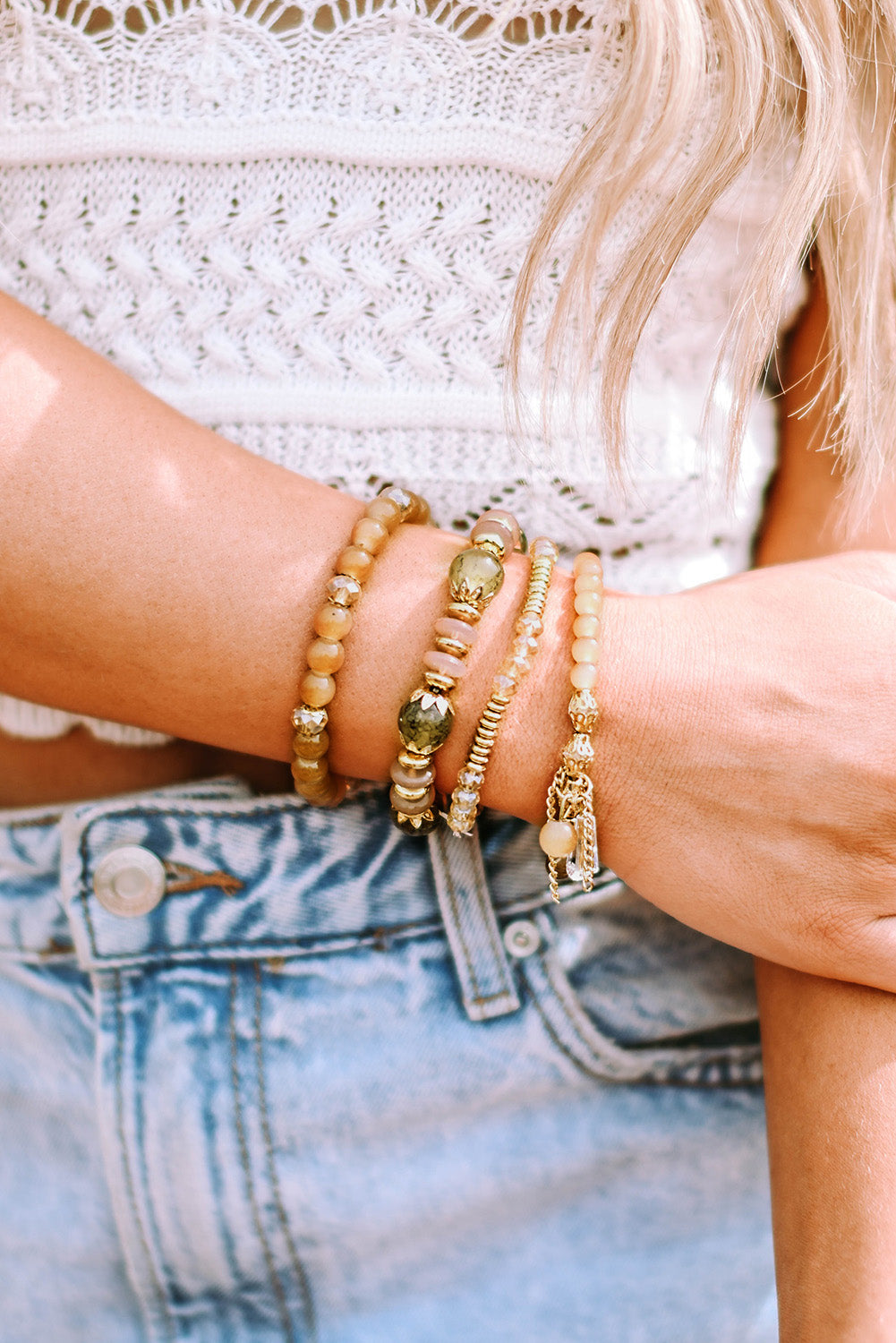 Boho Crystal Pendant Tassel Bracelet