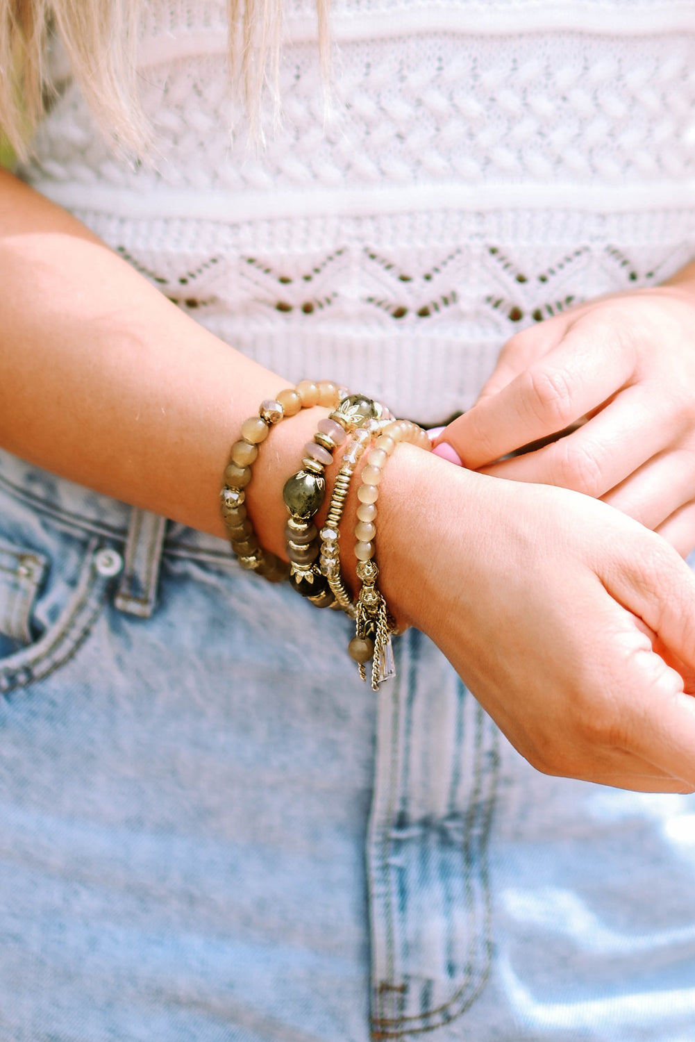 Boho Crystal Pendant Tassel Bracelet