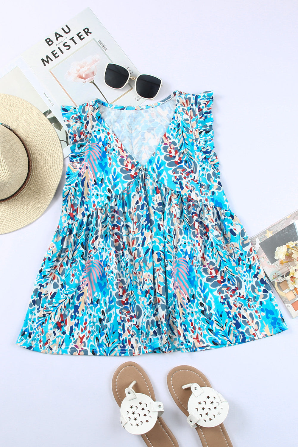 Print Wrap V Neck Short Sleeve Maxi Dress