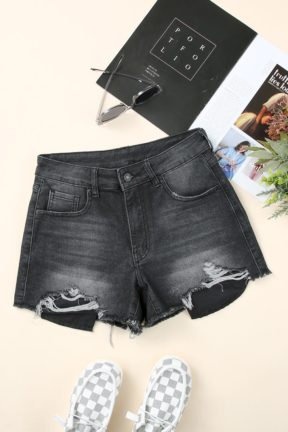 Frayed Distressed Denim Shorts