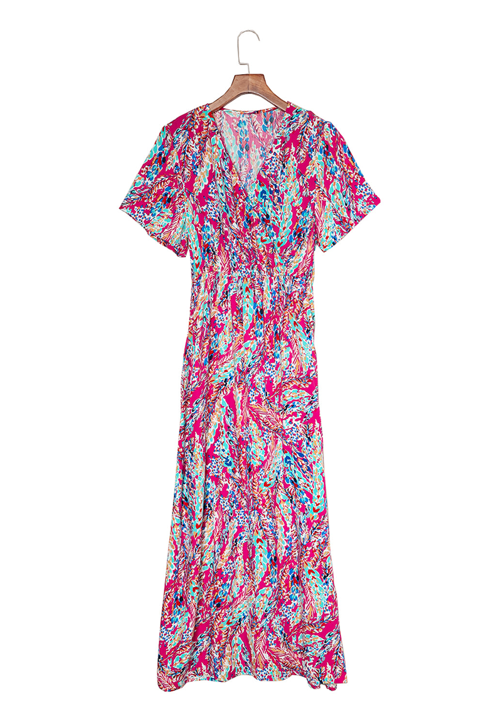 Print Wrap V Neck Short Sleeve Maxi Dress