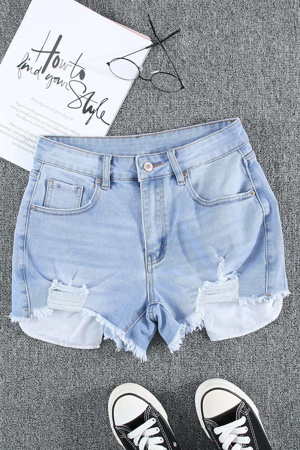 Frayed Distressed Denim Shorts