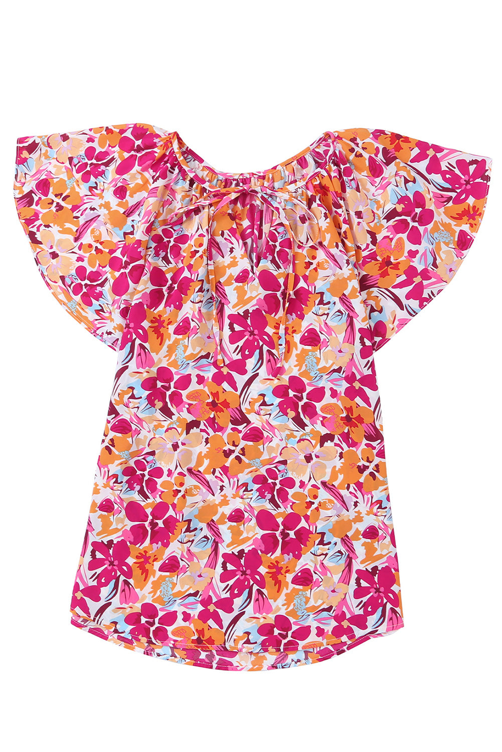 Floral Print Flutter Sleeves Short Sleeve Blouse