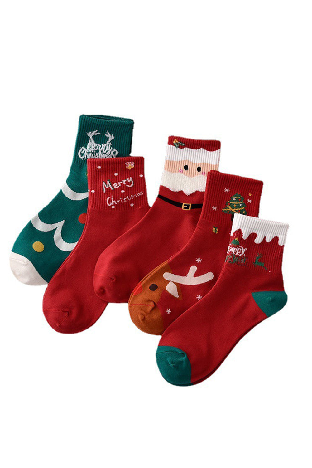 Red 5 Pairs Christmas Socks