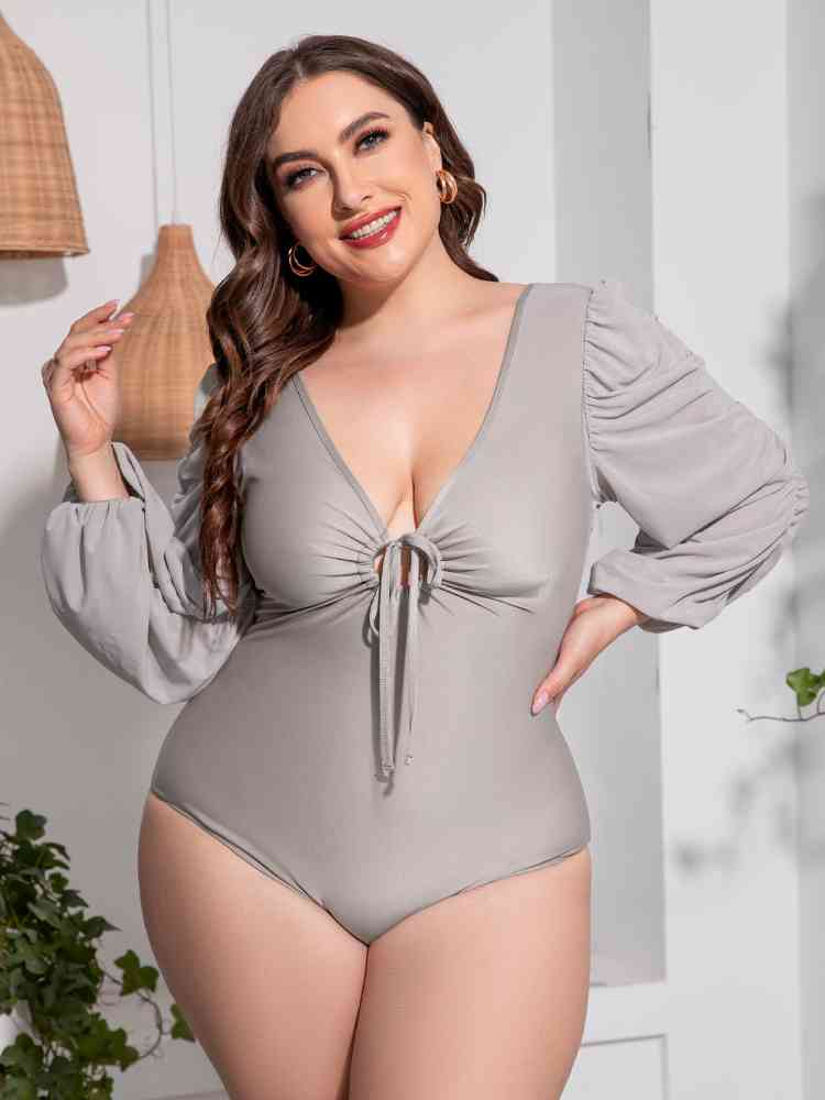 Plus Size Balloon Sleeve One-Piece Swimsuit