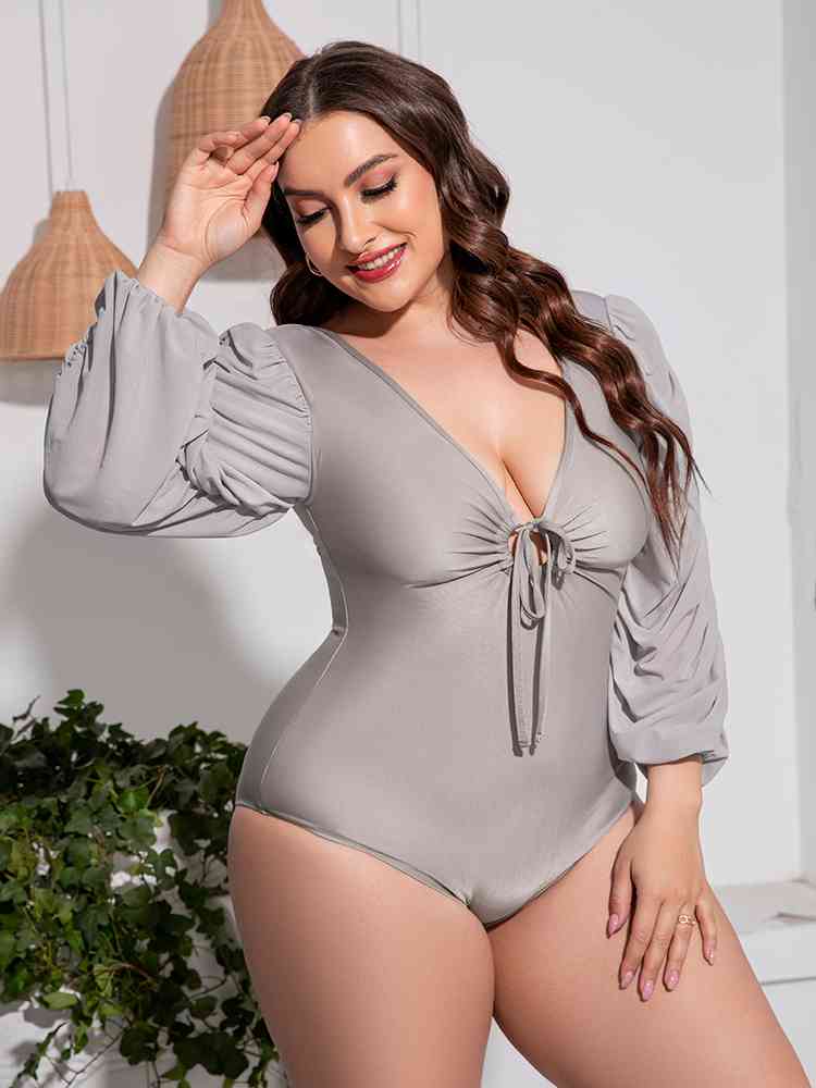 Plus Size Balloon Sleeve One-Piece Swimsuit