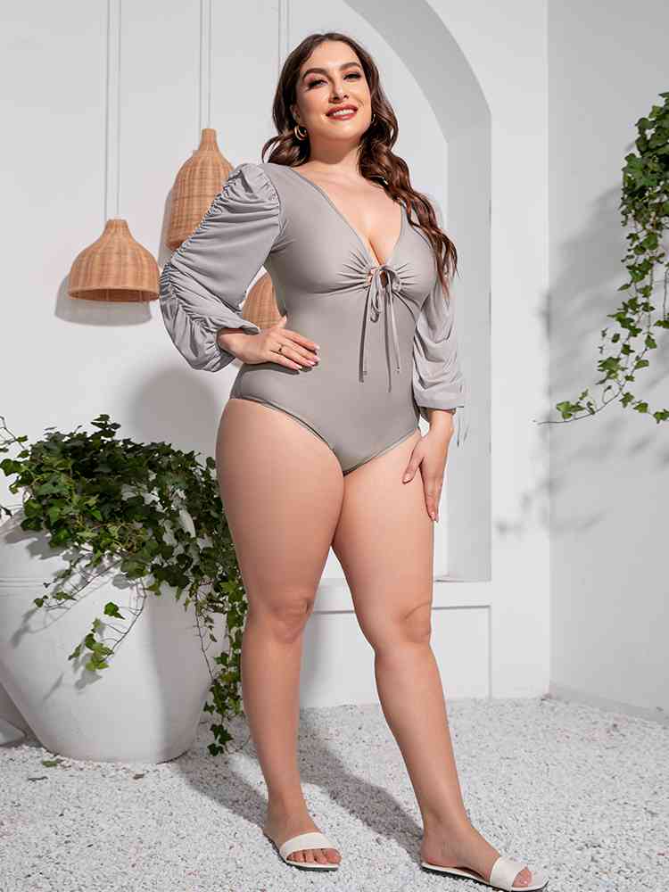 Plus Size Balloon Sleeve One-Piece Swimsuit