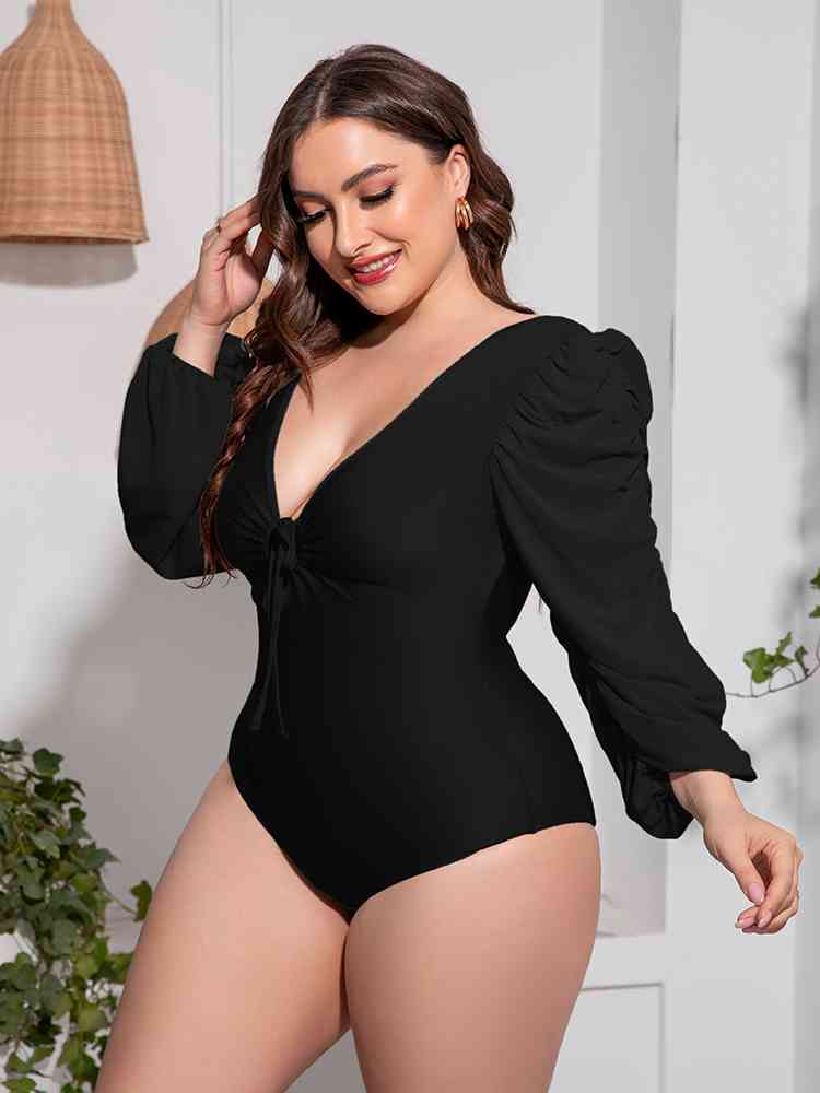 Plus Size Balloon Sleeve One-Piece Swimsuit