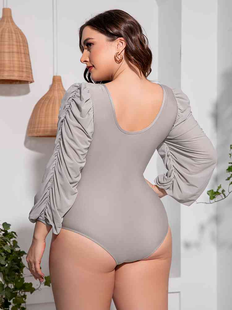 Plus Size Balloon Sleeve One-Piece Swimsuit