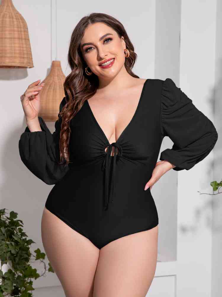 Plus Size Balloon Sleeve One-Piece Swimsuit