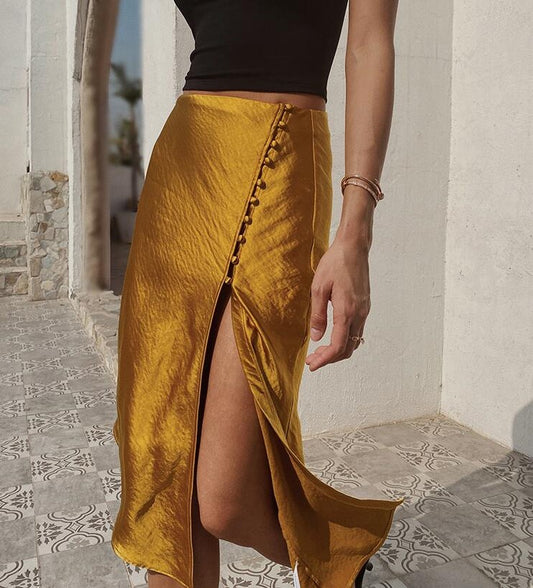 Summer Two-Color French Soft Light Satin Skirt