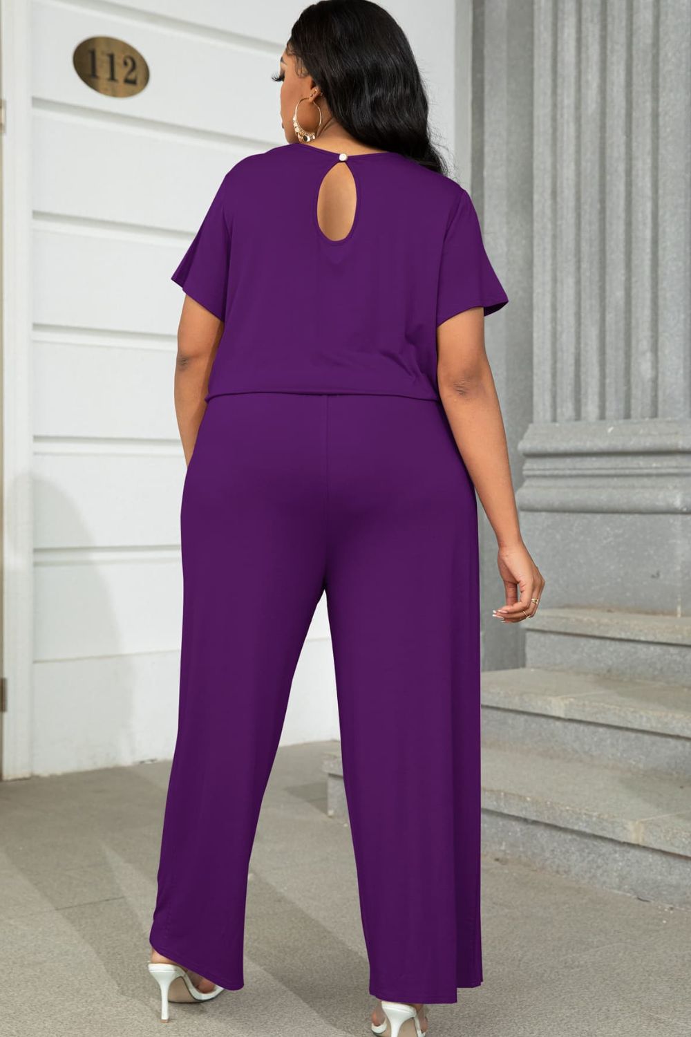 Plus Size Drawstring & Pockets Sleeve Jumpsuit