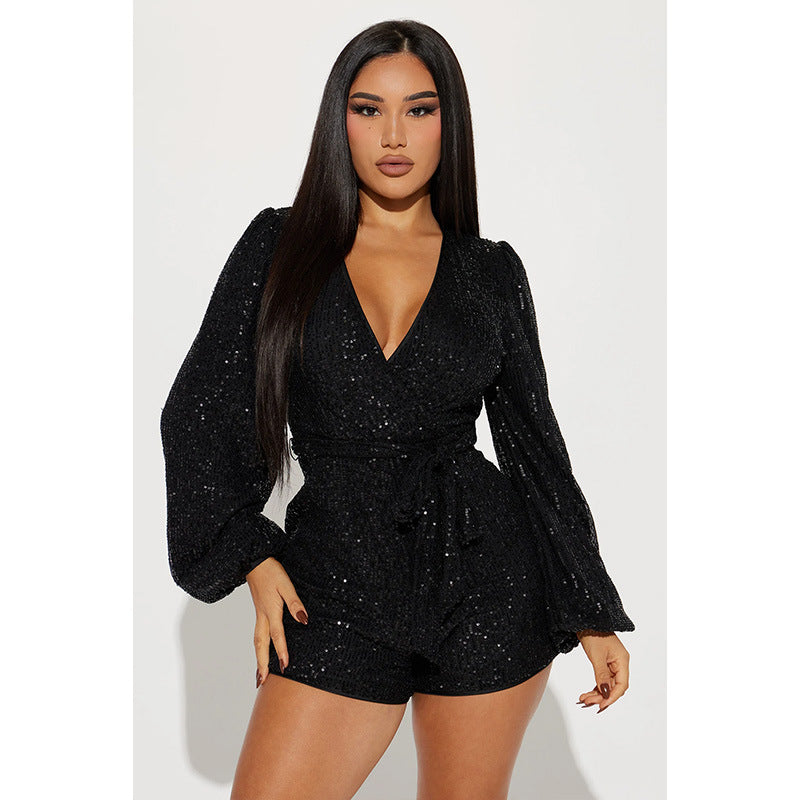 Long Sleeve Sequins Night Out Romper