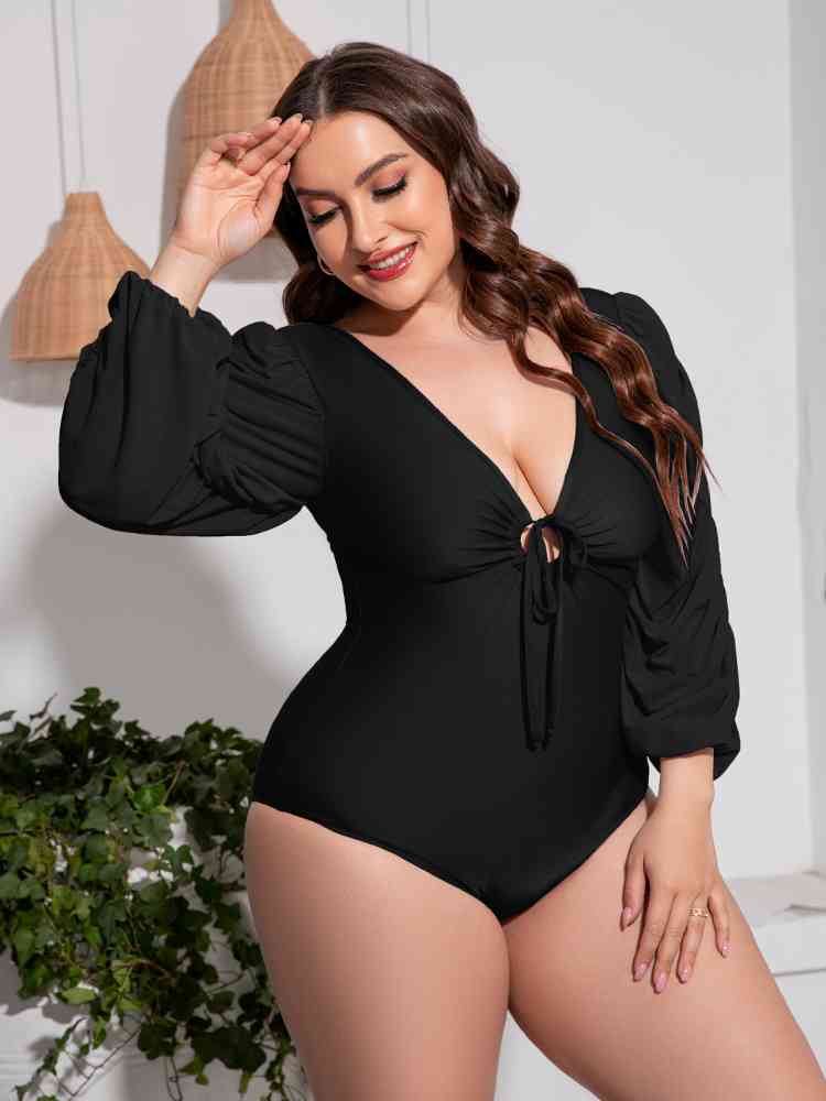 Plus Size Balloon Sleeve One-Piece Swimsuit