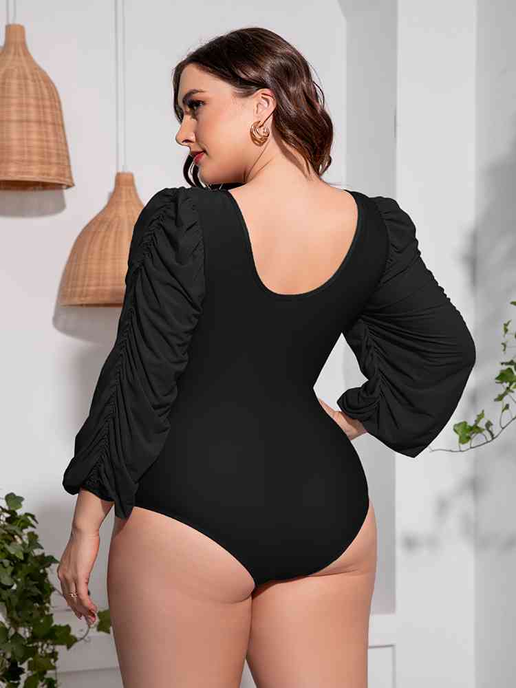 Plus Size Balloon Sleeve One-Piece Swimsuit